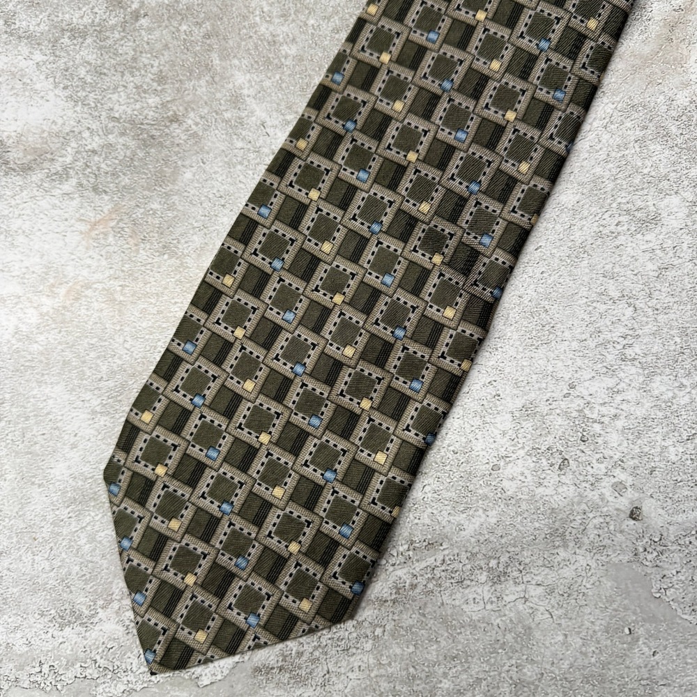 Today's Man Necktie Mens OS Green Geometric Italian Silk‎